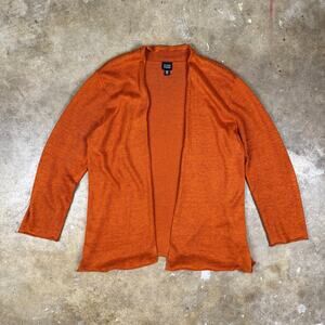 Eileen Fisher Women’s Large Open Front 100% Linen Cardigan Orange Italian Yarn
